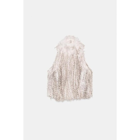 ZARA FAUX FUR HALTER TOP - Picture 8 of 10